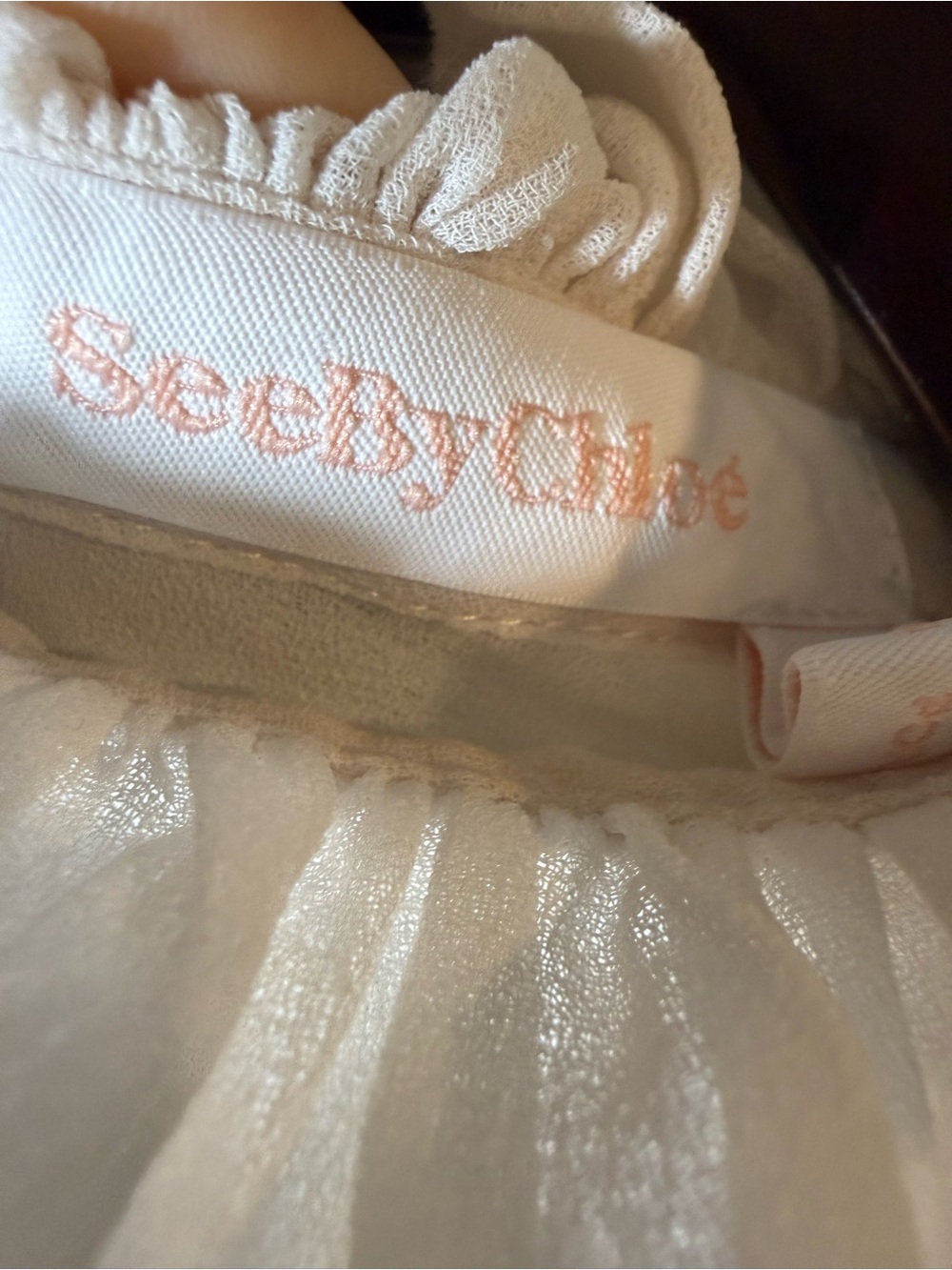 See by Chloé Ruffle High Neck Bell Sleeve Babydoll Blouse Ivory/milk Size 40 - Picture 12 of 12